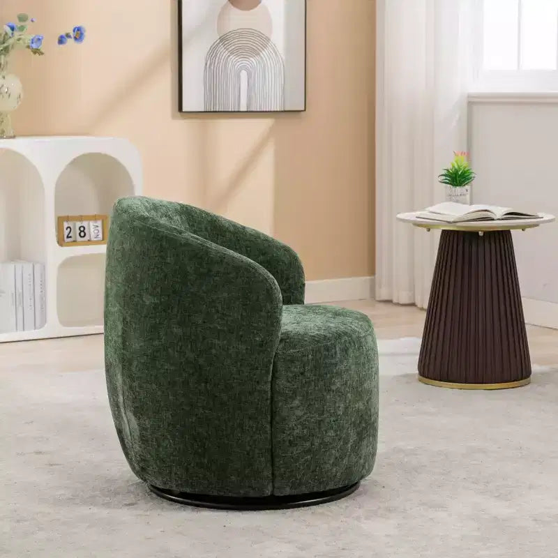Chenille Fabric Swivel Accent Armchair Barrel Chair With Black Powder Coating Metal Ring,Ivory
