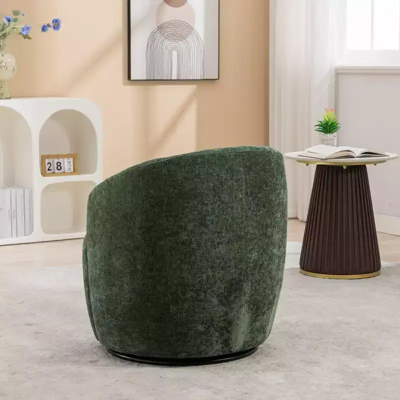 Chenille Fabric Swivel Accent Armchair Barrel Chair With Black Powder Coating Metal Ring,Ivory