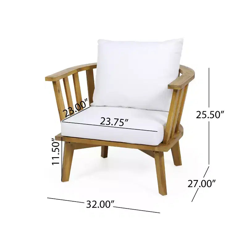 Christopher Knight Home Ridgeview Ensemble de 5 fauteuils de club et foyer d'extérieur en bois d'acacia avec coussins, teck/blanc