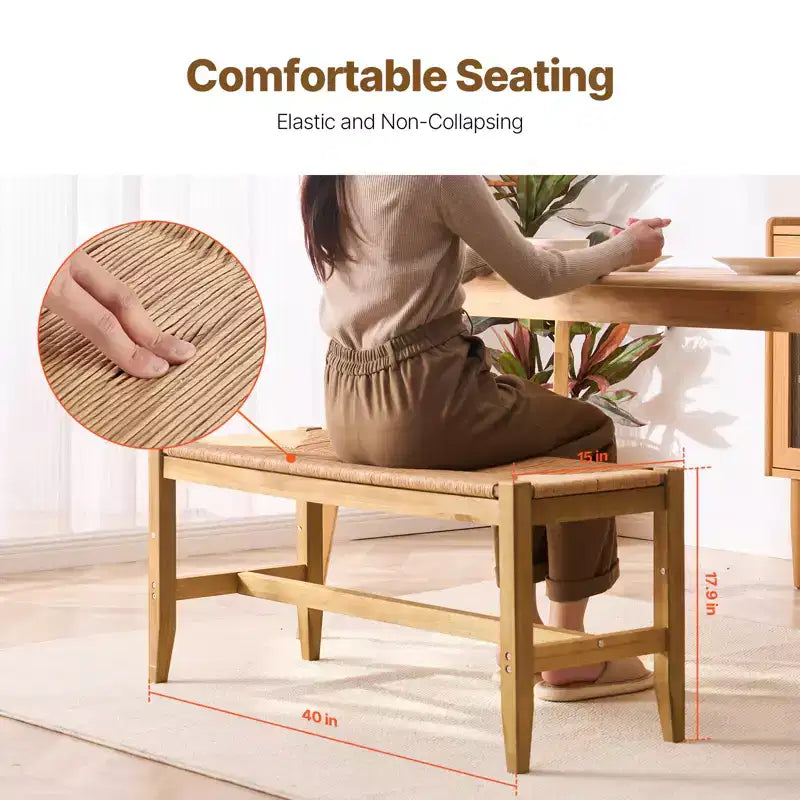 Banc en rotin VEVOR, banc en rotin de 40 pouces, banc d'entrée avec pieds en bois de chêne, banc de bout de lit bohème avec rotin tissé à la main