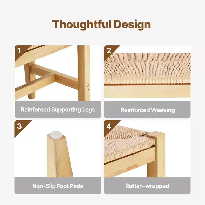 Banc en rotin VEVOR, banc en rotin de 40 pouces, banc d'entrée avec pieds en bois de chêne, banc de bout de lit bohème avec rotin tissé à la main