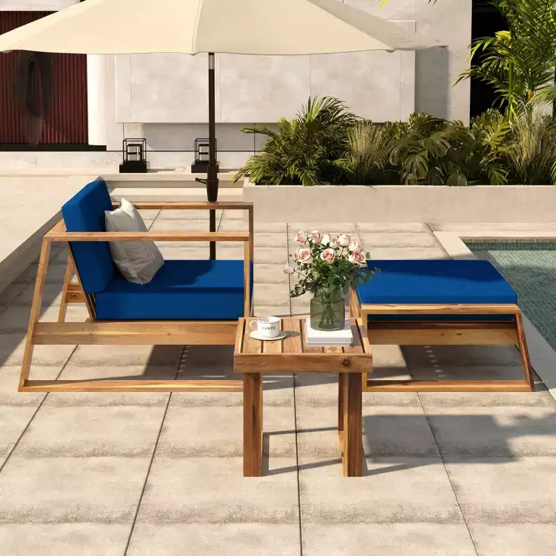 Ensemble de salon extérieur en bois d'acacia Whisen - Chaise et pouf, parfait pour les patios, balcons et jardins