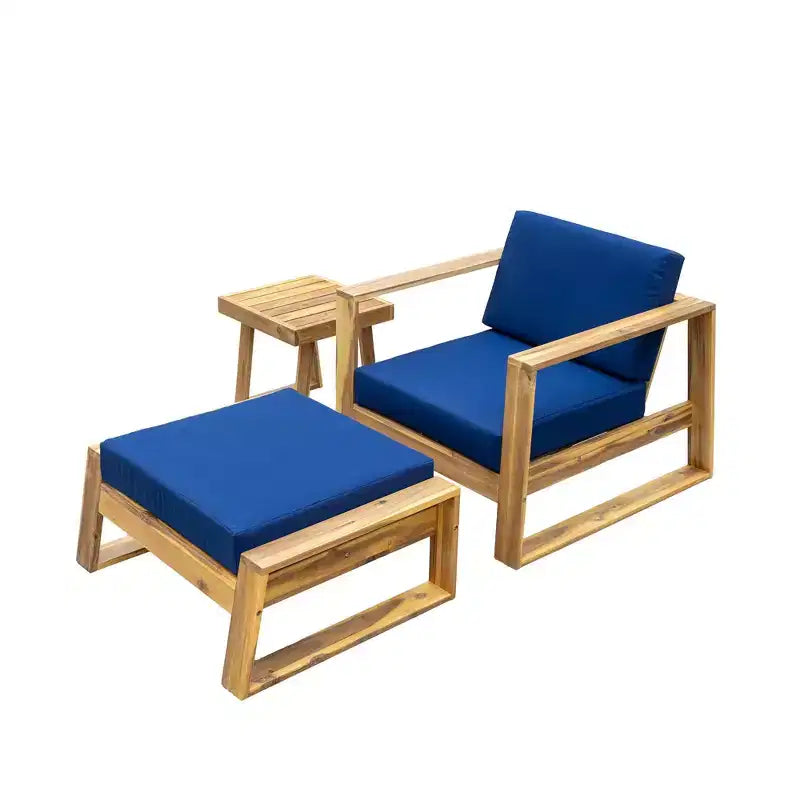 Ensemble de salon extérieur en bois d'acacia Whisen - Chaise et pouf, parfait pour les patios, balcons et jardins