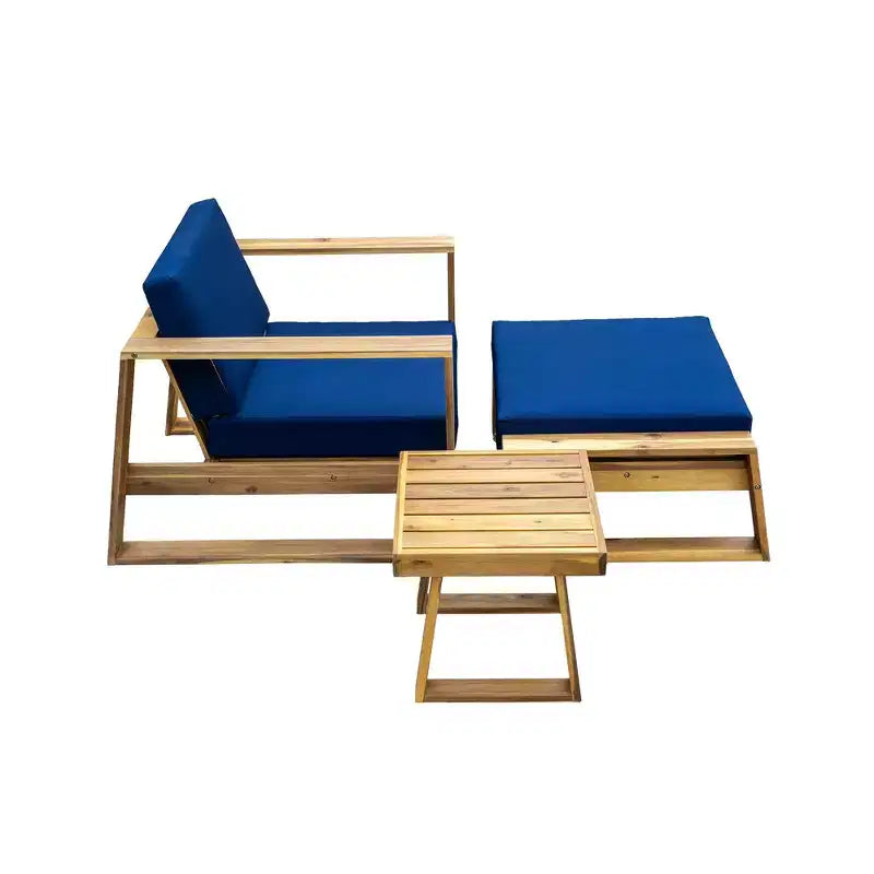 Ensemble de salon extérieur en bois d'acacia Whisen - Chaise et pouf, parfait pour les patios, balcons et jardins