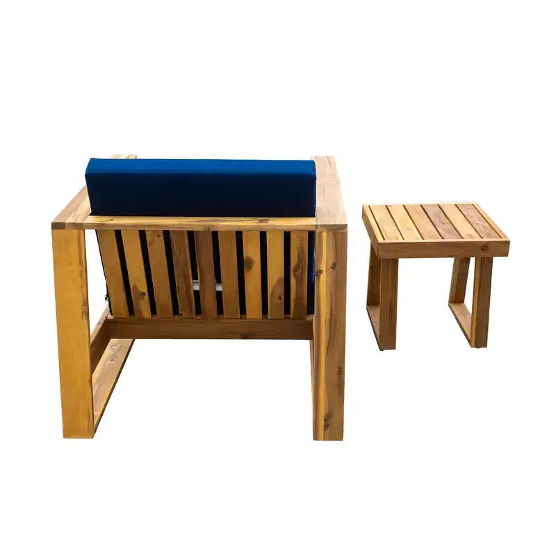 Ensemble de salon extérieur en bois d'acacia Whisen - Chaise et pouf, parfait pour les patios, balcons et jardins