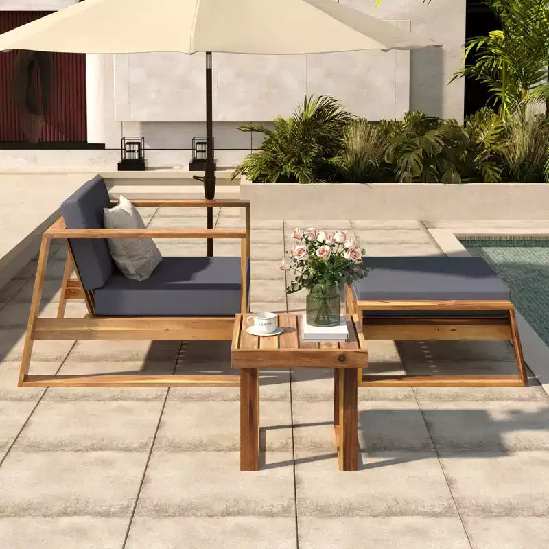 Ensemble de salon extérieur en bois d'acacia Whisen - Chaise et pouf, parfait pour les patios, balcons et jardins
