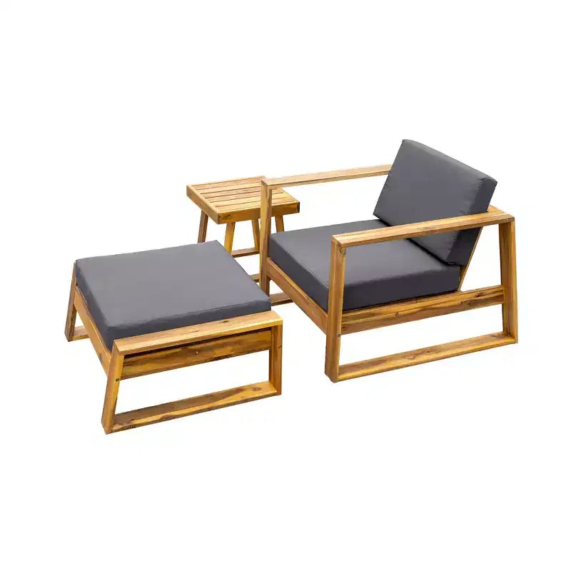 Ensemble de salon extérieur en bois d'acacia Whisen - Chaise et pouf, parfait pour les patios, balcons et jardins