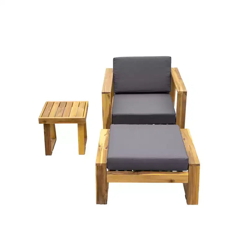 Ensemble de salon extérieur en bois d'acacia Whisen - Chaise et pouf, parfait pour les patios, balcons et jardins