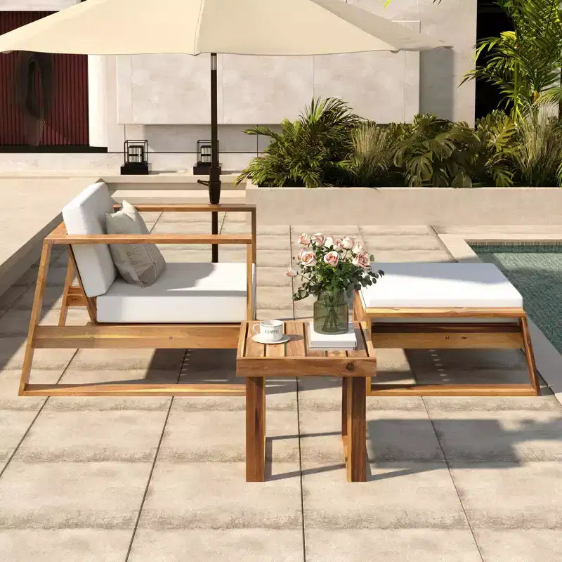 Ensemble de salon extérieur en bois d'acacia Whisen - Chaise et pouf, parfait pour les patios, balcons et jardins