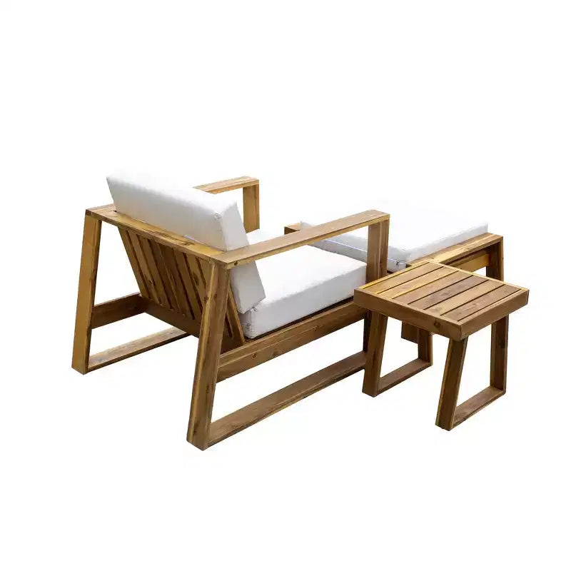 Ensemble de salon extérieur en bois d'acacia Whisen - Chaise et pouf, parfait pour les patios, balcons et jardins