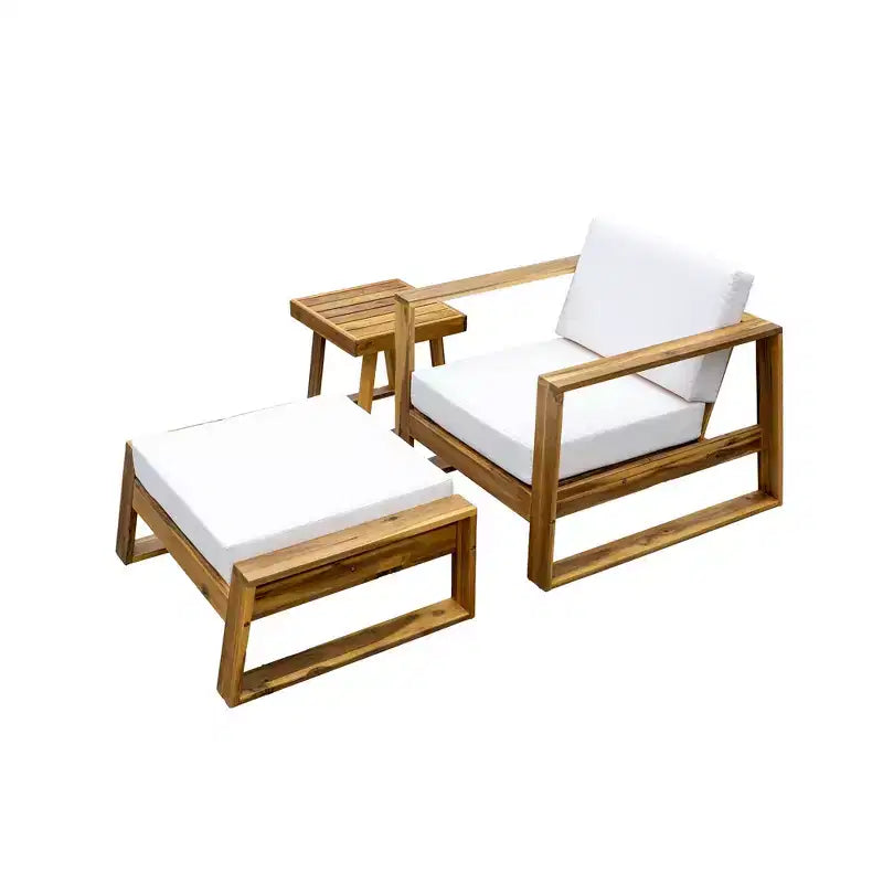 Ensemble de salon extérieur en bois d'acacia Whisen - Chaise et pouf, parfait pour les patios, balcons et jardins