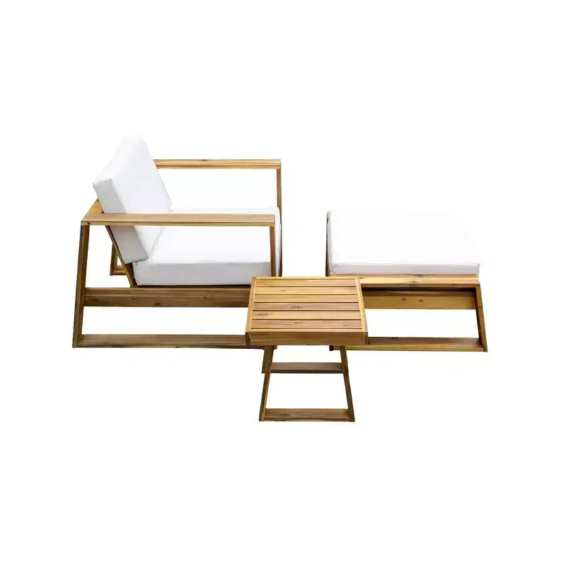 Ensemble de salon extérieur en bois d'acacia Whisen - Chaise et pouf, parfait pour les patios, balcons et jardins