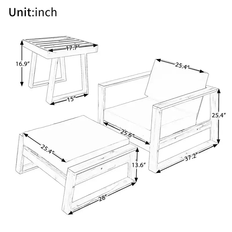 Ensemble de salon extérieur en bois d'acacia Whisen - Chaise et pouf, parfait pour les patios, balcons et jardins