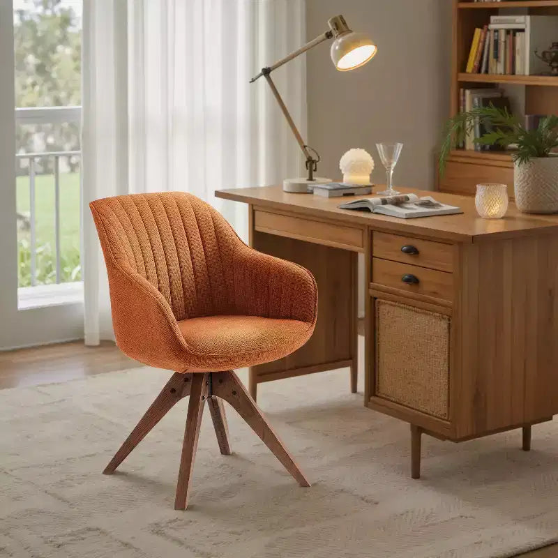 Art Leon Comfortable Fabric Swivel Accent Chair with Solid Oak Wood Legs