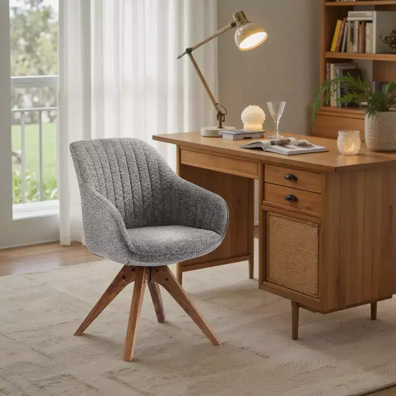 Art Leon Comfortable Fabric Swivel Accent Chair with Solid Oak Wood Legs