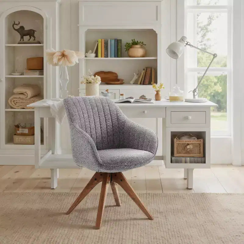 Art Leon Comfortable Fabric Swivel Accent Chair with Solid Oak Wood Legs