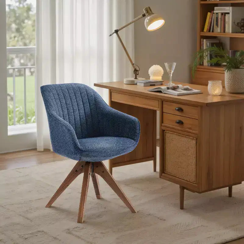 Art Leon Comfortable Fabric Swivel Accent Chair with Solid Oak Wood Legs