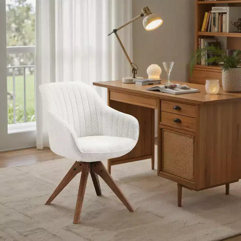 Art Leon Comfortable Fabric Swivel Accent Chair with Solid Oak Wood Legs