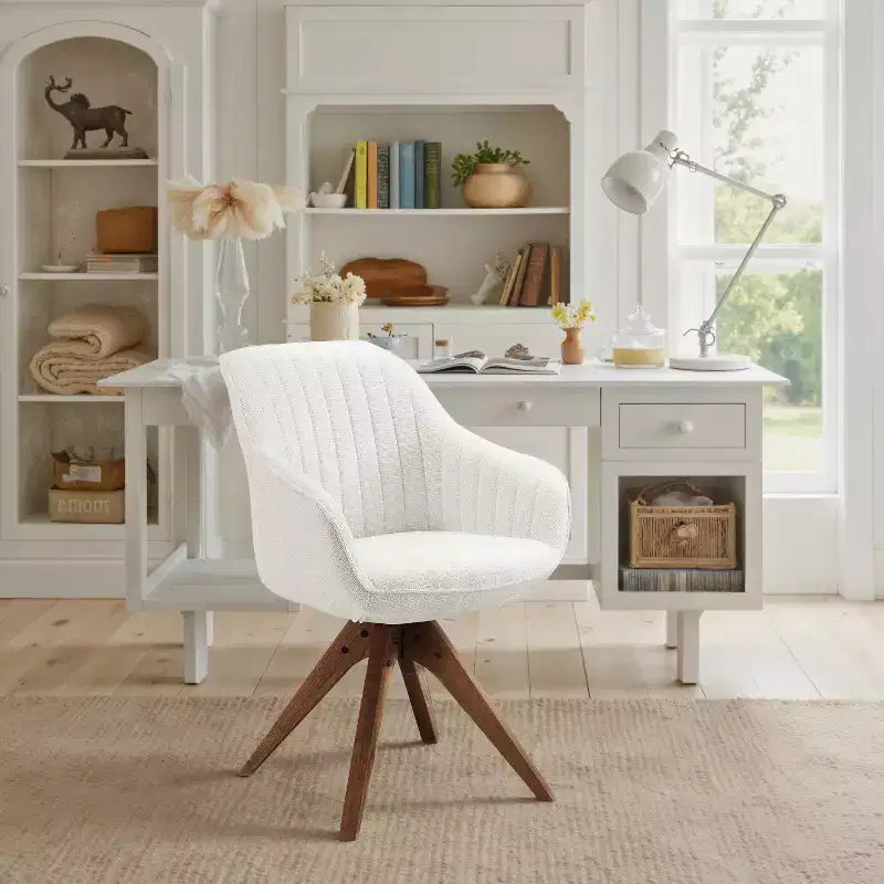 Art Leon Comfortable Fabric Swivel Accent Chair with Solid Oak Wood Legs