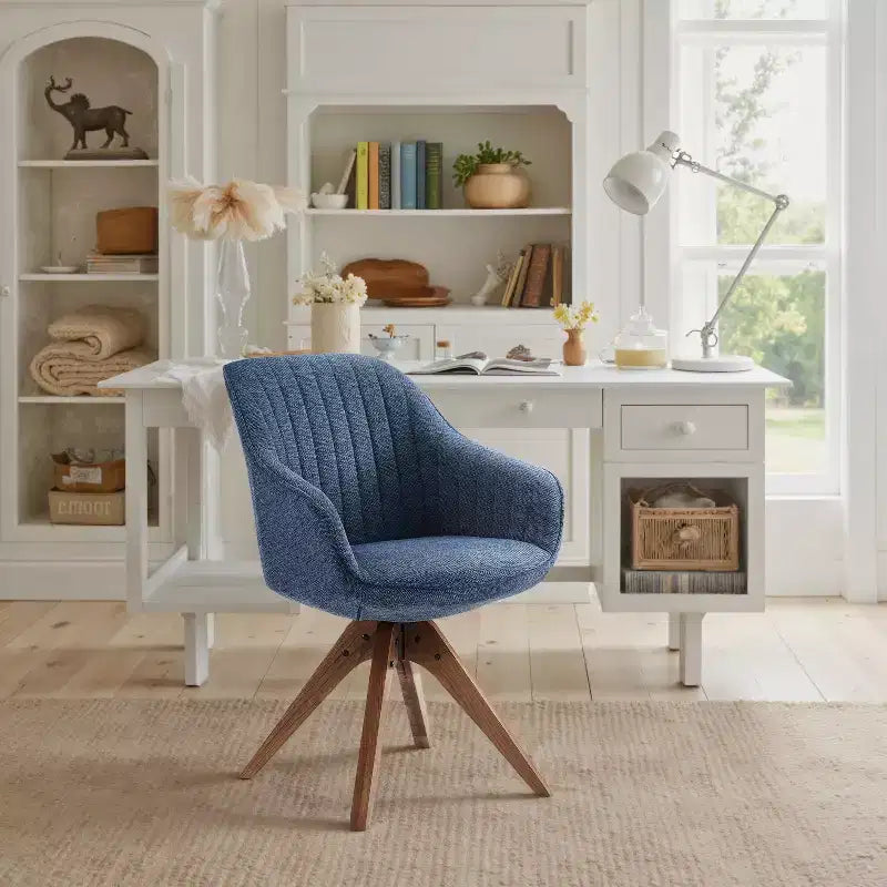 Art Leon Comfortable Fabric Swivel Accent Chair with Solid Oak Wood Legs