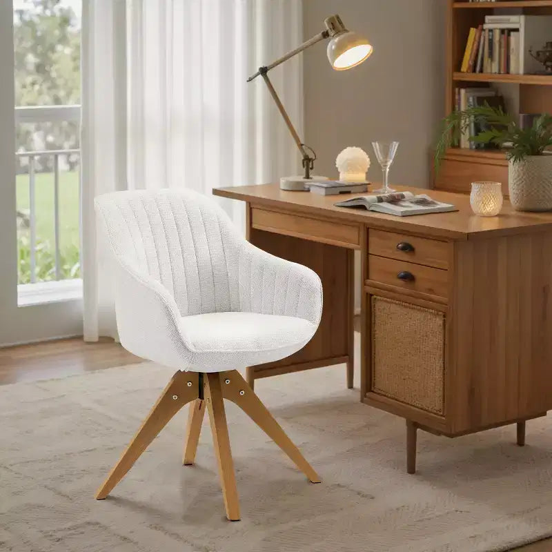 Art Leon Comfortable Fabric Swivel Accent Chair with Solid Oak Wood Legs