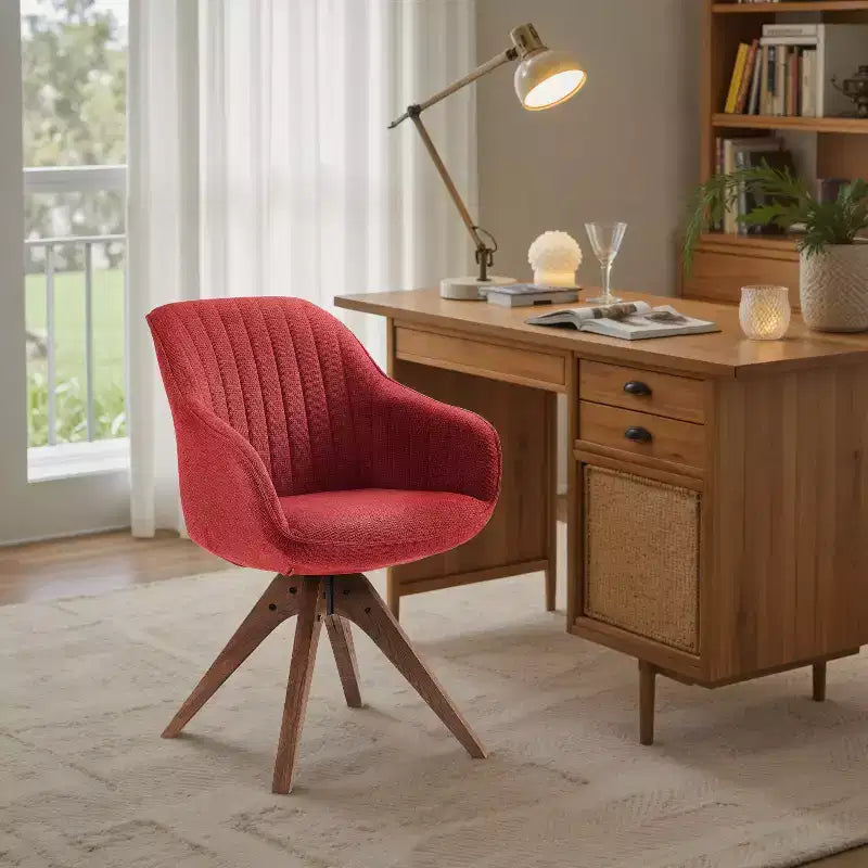 Art Leon Comfortable Fabric Swivel Accent Chair with Solid Oak Wood Legs