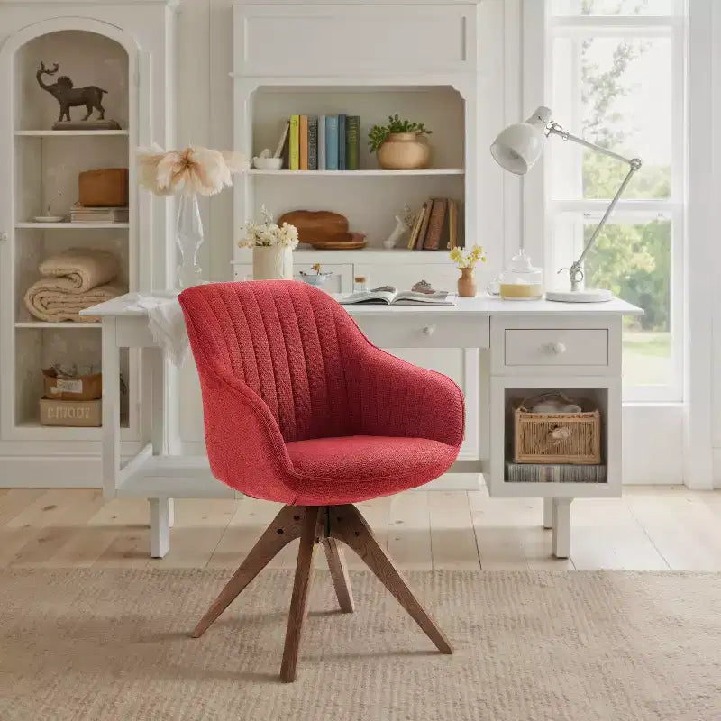 Art Leon Comfortable Fabric Swivel Accent Chair with Solid Oak Wood Legs