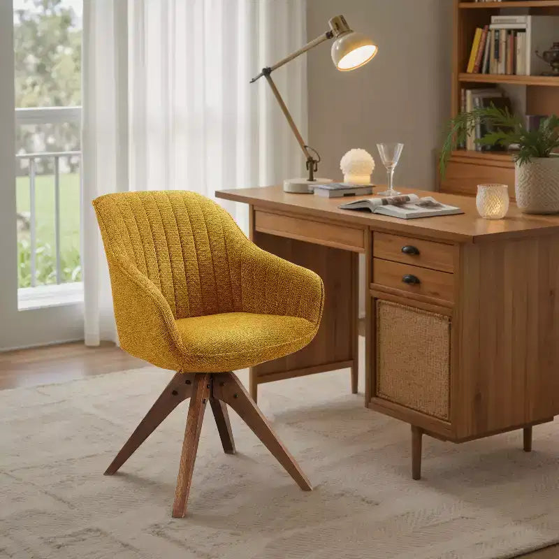 Art Leon Comfortable Fabric Swivel Accent Chair with Solid Oak Wood Legs