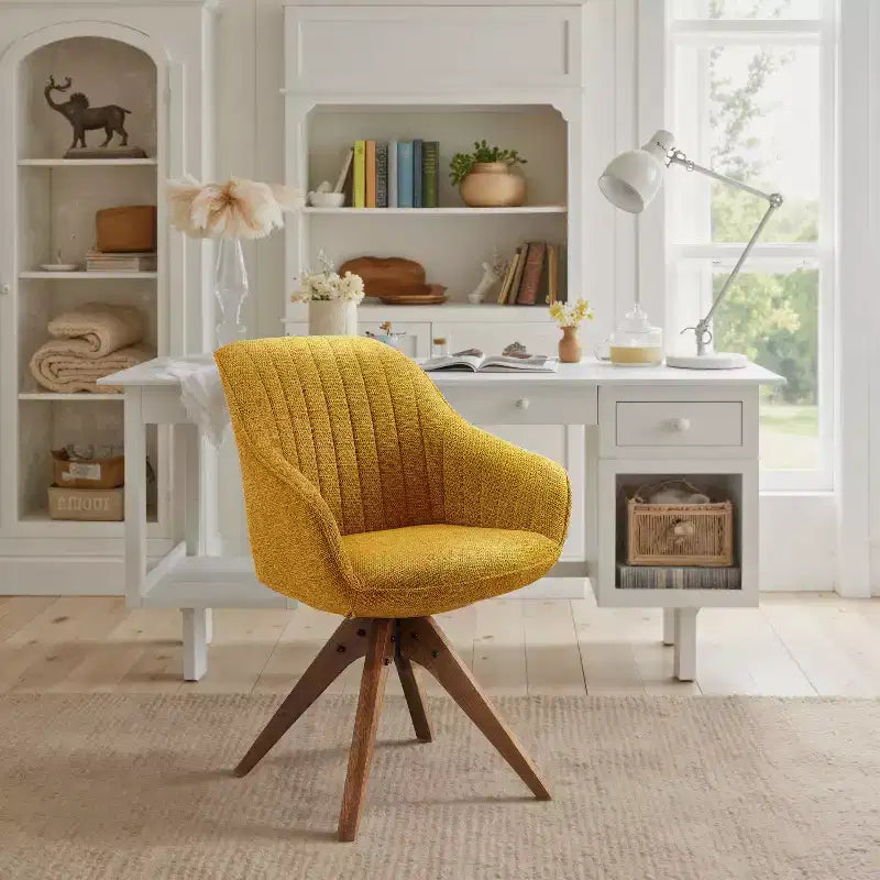 Art Leon Comfortable Fabric Swivel Accent Chair with Solid Oak Wood Legs