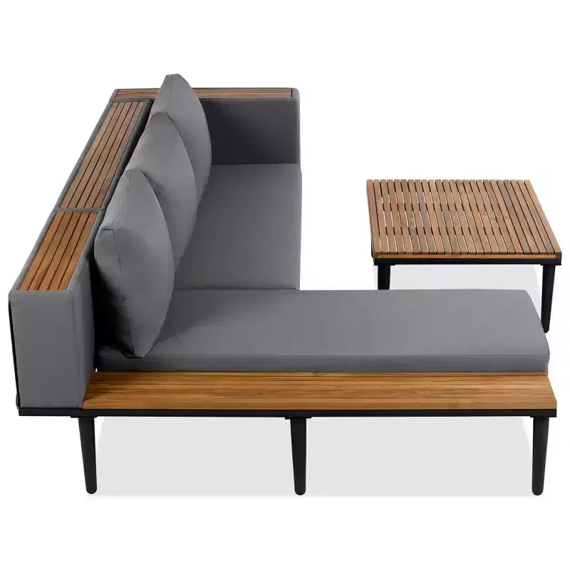 Ensemble de canapé d'extérieur en bois d'acacia en forme de L avec table basse et coussins amovibles – Meubles de patio pour jardin, véranda
