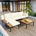 Acacia Wood L-Shaped Outdoor Sofa Set with Coffee Table & Removable Cushions  Patio Furniture for Backyard, Porch