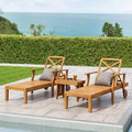Christopher Knight Home Perla Outdoor Acacia Wood 3 Piece Adjustable Chaise Lounge Chat Set, Teak