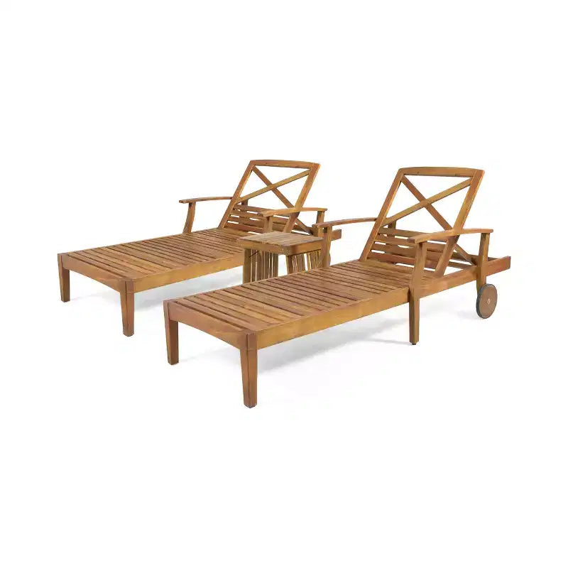 Christopher Knight Home Perla Ensemble de trois chaises longues de jardin réglables en acacia, teck