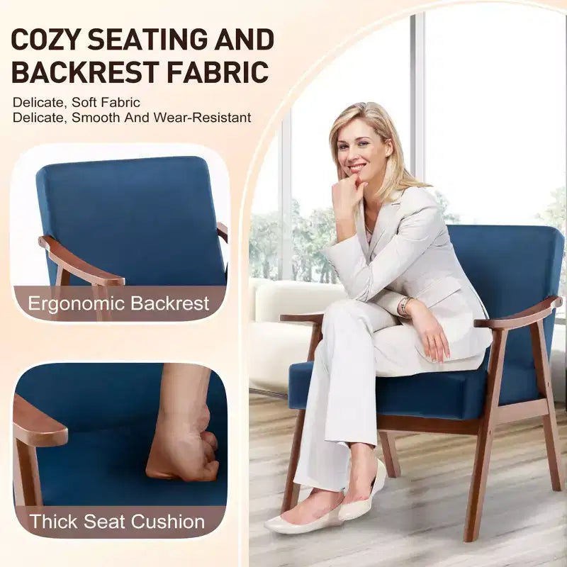 Accent Chair, Living Room Chairs with Solid Wood Frame, Mid Century Modern Chair Ergonomic Backrest for Bedroom, Reading Room