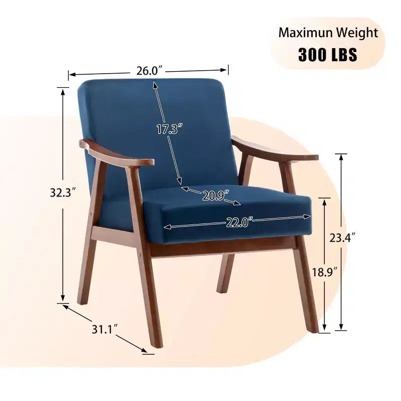 Accent Chair, Living Room Chairs with Solid Wood Frame, Mid Century Modern Chair Ergonomic Backrest for Bedroom, Reading Room