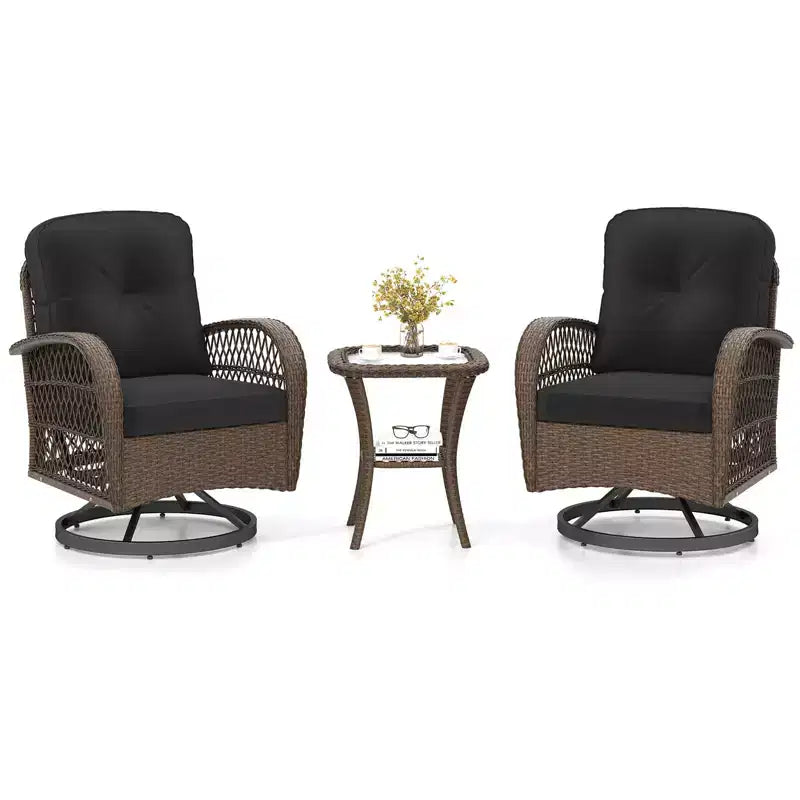 Costway Ensemble de 3 Meubles de Jardin Pivotants et Basculants avec Table en Verre Trempé Beige/Gris/Noir