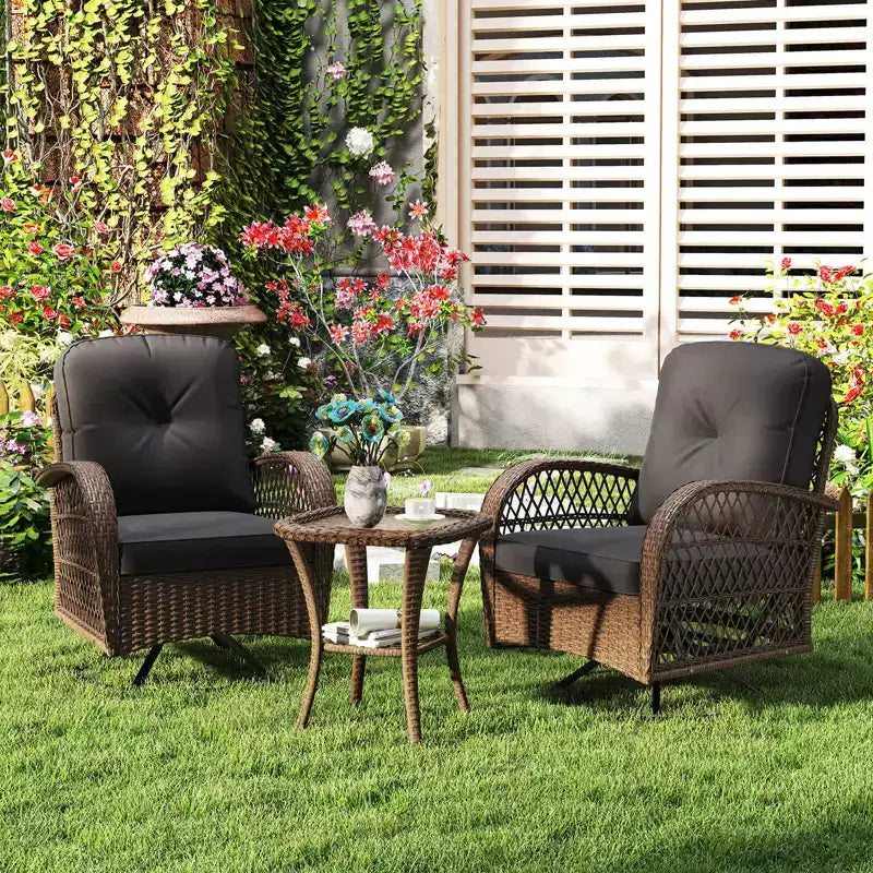 Costway Ensemble de 3 Meubles de Jardin Pivotants et Basculants avec Table en Verre Trempé Beige/Gris/Noir