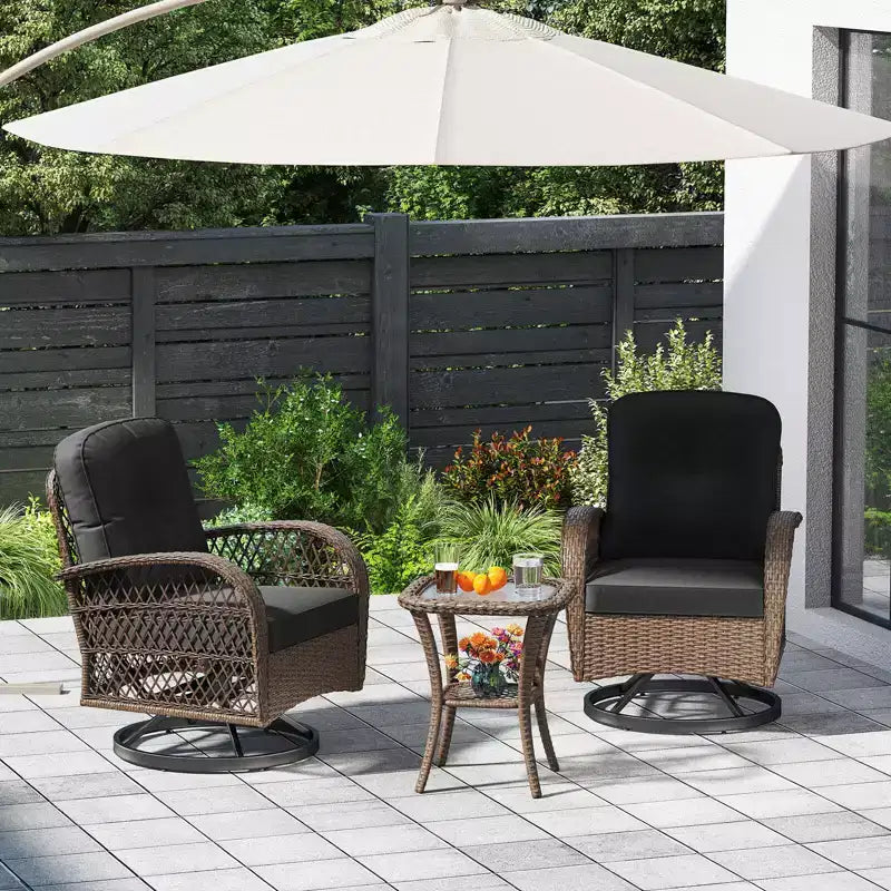 Costway Ensemble de 3 Meubles de Jardin Pivotants et Basculants avec Table en Verre Trempé Beige/Gris/Noir