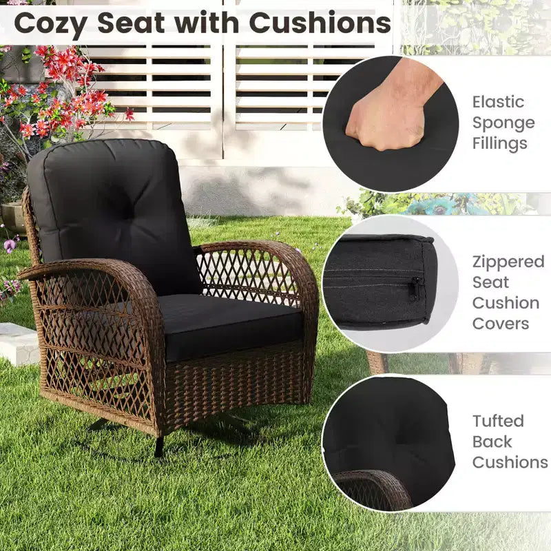 Costway Ensemble de 3 Meubles de Jardin Pivotants et Basculants avec Table en Verre Trempé Beige/Gris/Noir