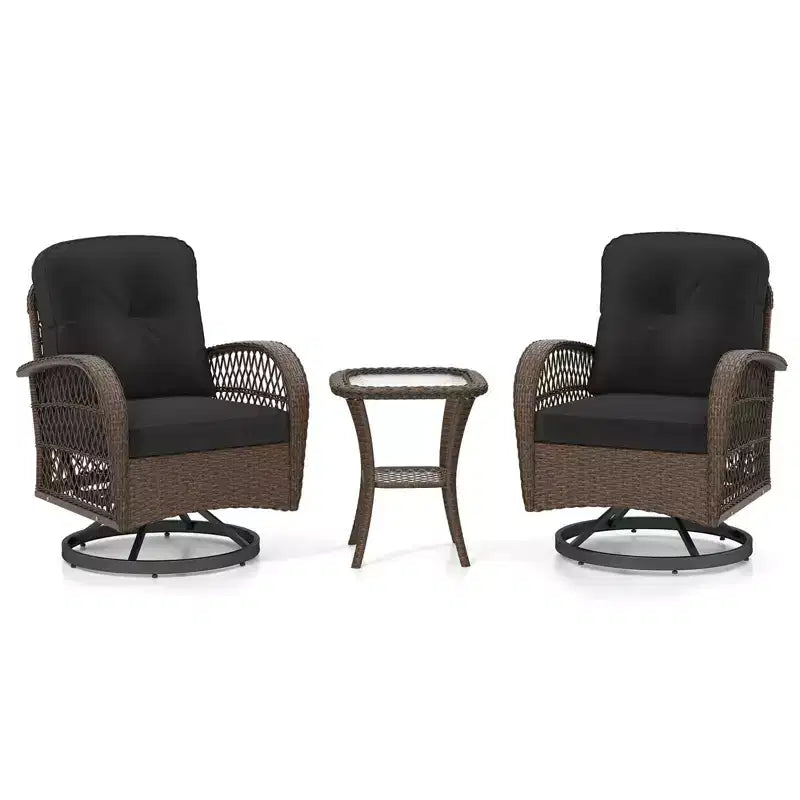 Costway Ensemble de 3 Meubles de Jardin Pivotants et Basculants avec Table en Verre Trempé Beige/Gris/Noir