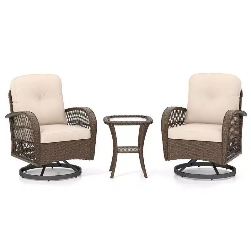 Costway Ensemble de 3 Meubles de Jardin Pivotants et Basculants avec Table en Verre Trempé Beige/Gris/Noir