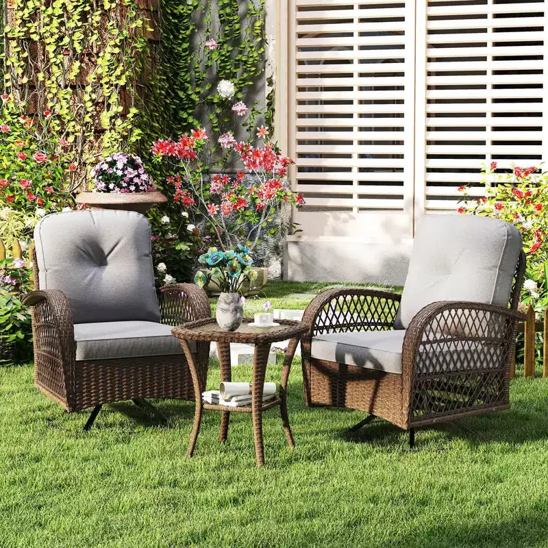 Costway Ensemble de 3 Meubles de Jardin Pivotants et Basculants avec Table en Verre Trempé Beige/Gris/Noir