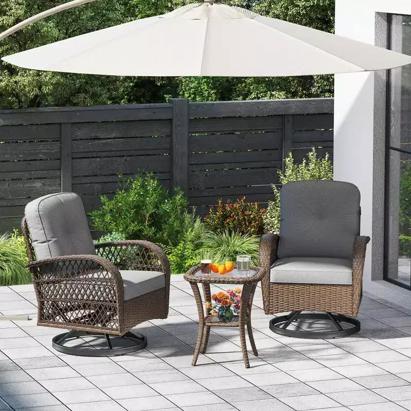 Costway Ensemble de 3 Meubles de Jardin Pivotants et Basculants avec Table en Verre Trempé Beige/Gris/Noir