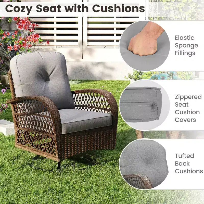 Costway Ensemble de 3 Meubles de Jardin Pivotants et Basculants avec Table en Verre Trempé Beige/Gris/Noir
