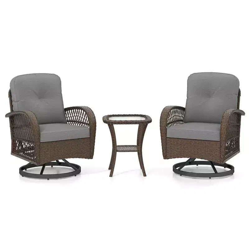 Costway Ensemble de 3 Meubles de Jardin Pivotants et Basculants avec Table en Verre Trempé Beige/Gris/Noir