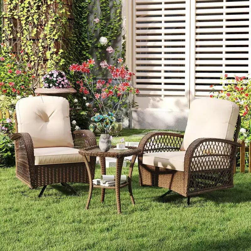 Costway Ensemble de 3 Meubles de Jardin Pivotants et Basculants avec Table en Verre Trempé Beige/Gris/Noir