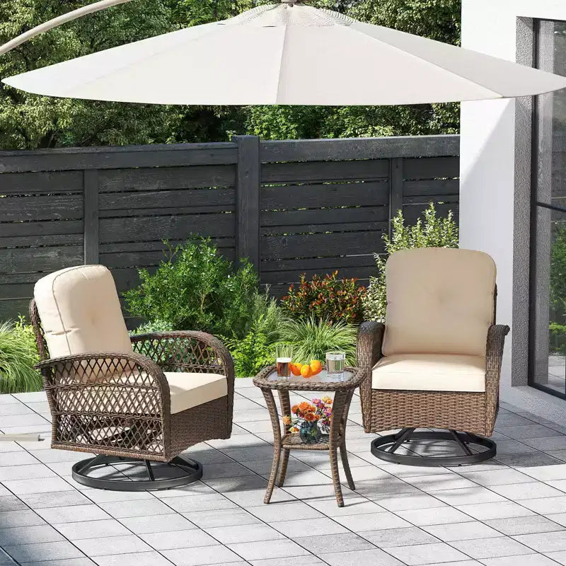 Costway Ensemble de 3 Meubles de Jardin Pivotants et Basculants avec Table en Verre Trempé Beige/Gris/Noir