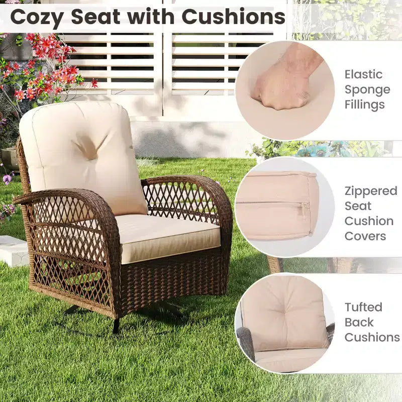 Costway Ensemble de 3 Meubles de Jardin Pivotants et Basculants avec Table en Verre Trempé Beige/Gris/Noir