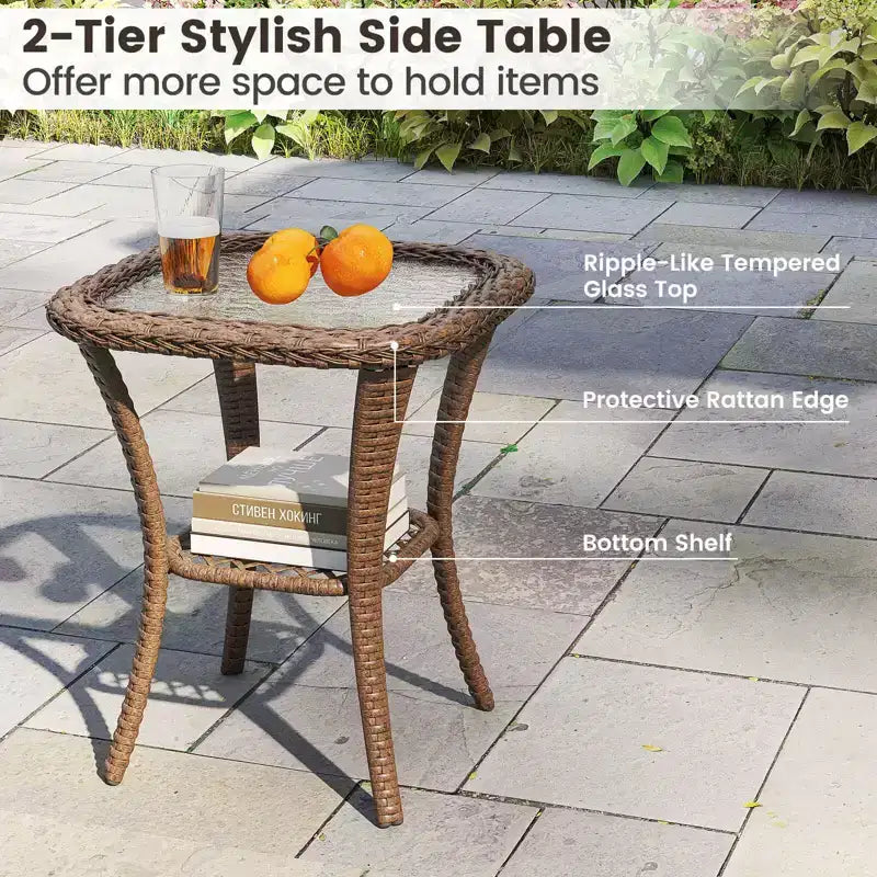 Costway Ensemble de 3 Meubles de Jardin Pivotants et Basculants avec Table en Verre Trempé Beige/Gris/Noir