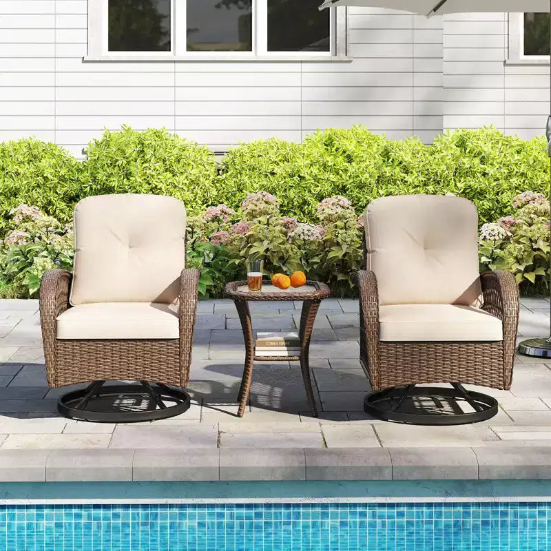 Costway 3 PCS Patio Swivel Rocker Set Gliding Bistro Furniture Set with Tempered Glass Table Beige/Gray/Black